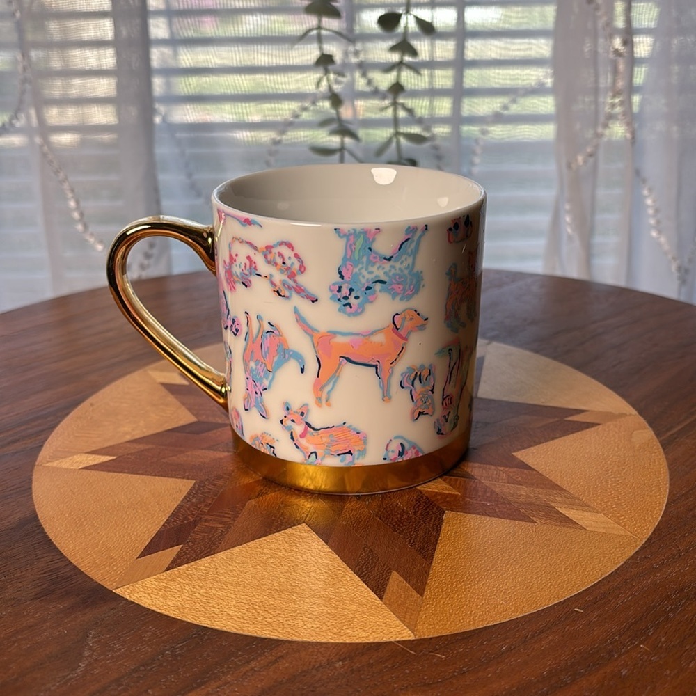 Lilly Pulitzer Coconut Furbulous Mug Gold Handle Dog Print New In Box